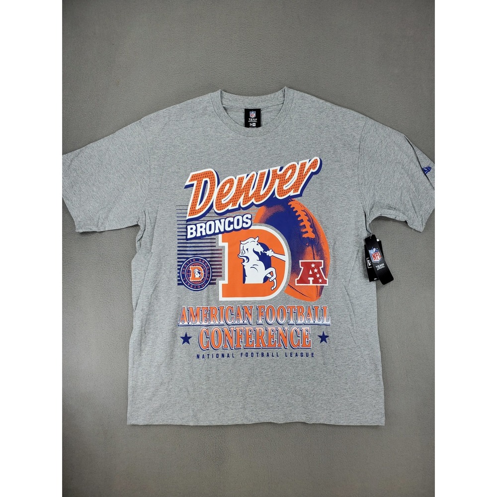 New Era Denver Broncos T-Shirt Mens L Gray NFL AFC Graphic Tee NEW Huge Logo